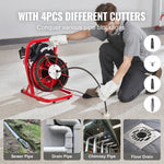 VEVOR Drain Cleaner Machine 50FT x 1/2 Inch, Sewer Snake Auger Manual Feed, 250W Electric Drain Cleaning Machine with 4 Cutters & Air-activated Foot Switch for 2" to 4" Pipes