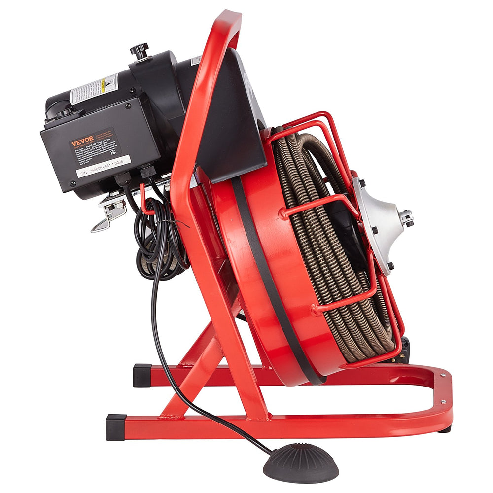 VEVOR Drain Cleaner Machine 50FT x 1/2 Inch, Sewer Snake Auger Manual Feed, 250W Electric Drain Cleaning Machine with 4 Cutters & Air-activated Foot Switch for 2" to 4" Pipes