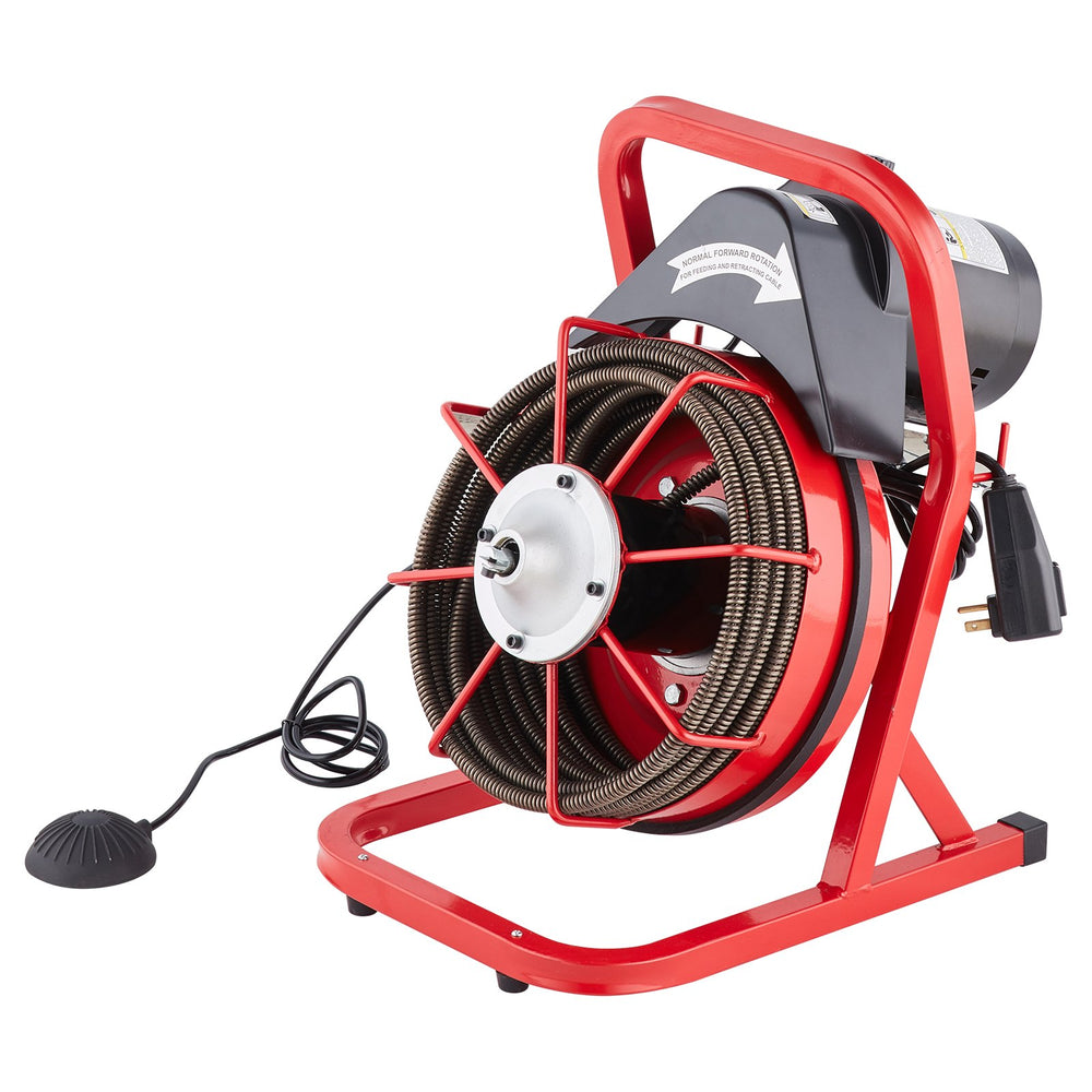 VEVOR Drain Cleaner Machine 50FT x 1/2 Inch, Sewer Snake Auger Manual Feed, 250W Electric Drain Cleaning Machine with 4 Cutters & Air-activated Foot Switch for 2" to 4" Pipes