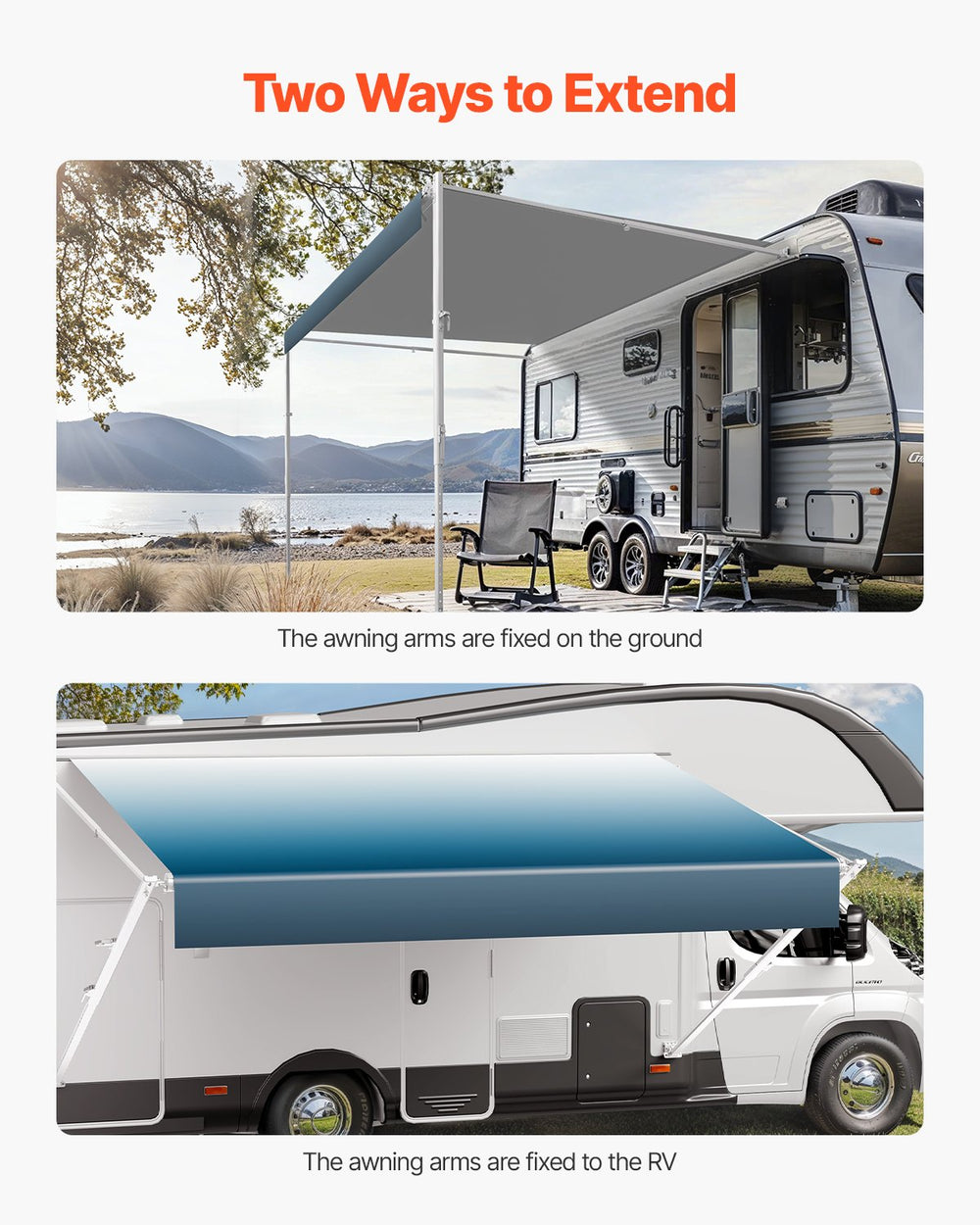 VEVOR Manual RV Awning Complete Kit, 15' Retractable Awning with Aluminum Alloy Frame, Outdoor Trailer Awning, Fit for Most RVs(Blue Fade)