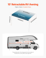 VEVOR Manual RV Awning Complete Kit, 15' Retractable Awning with Aluminum Alloy Frame, Outdoor Trailer Awning, Fit for Most RVs(Blue Fade)