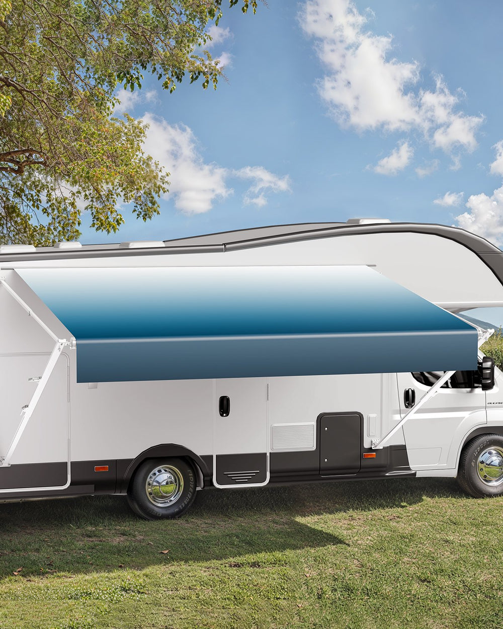 VEVOR Manual RV Awning Complete Kit, 15' Retractable Awning with Aluminum Alloy Frame, Outdoor Trailer Awning, Fit for Most RVs(Blue Fade)