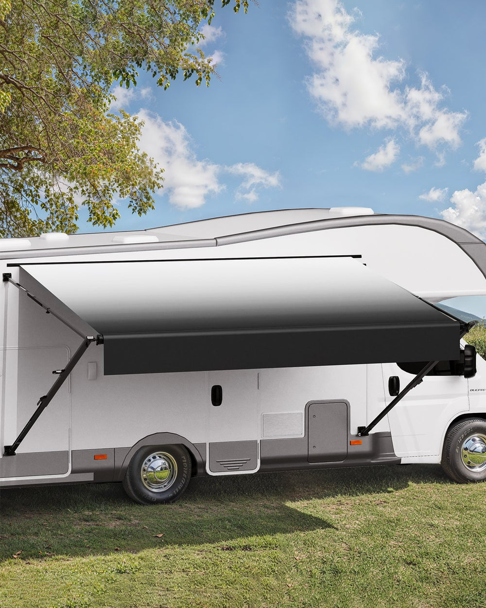 VEVOR Manual RV Awning Complete Kit, 14' Retractable Awning with Aluminum Alloy Frame, Outdoor Trailer Awning, Fit for Most RVs(Black Fade)