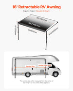 VEVOR Manual RV Awning Complete Kit, 16' Retractable Awning with Aluminum Alloy Frame, Outdoor Trailer Awning, Fit for Most RVs(Black Fade)