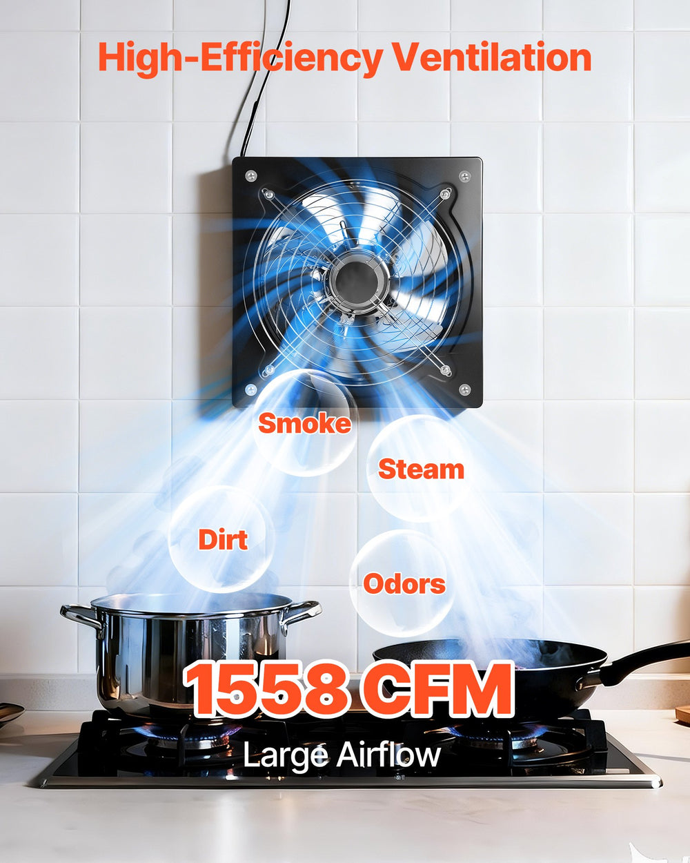 VEVOR 30.5 cm Exhaust Fan, 1558 CFM High Velocity Wall Mount Vent Fan with Speed Control, 70W Low Consumption, Portable Ventilation Extractor for Attic,Garage,Basement,Workshop,Kitchen, Chicken Coop