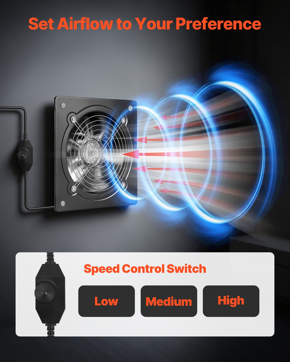 VEVOR 20.3 cm Exhaust Fan, 576 CFM High Velocity Wall Mount Vent Fan with Speed Control
