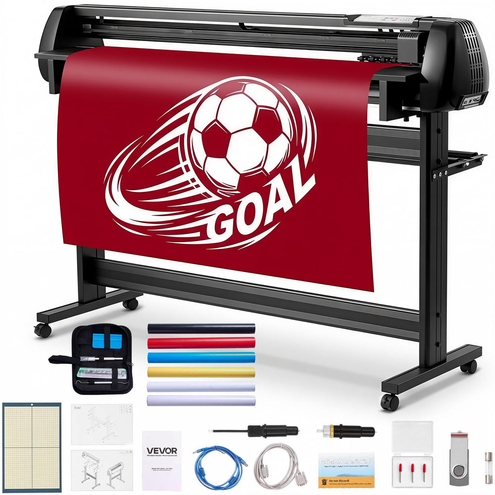 VEVOR Vinyl Cutter Machine, 1350 mm Max Feed Width, Dual Blades, Adjustable Force and Speed, LED Display, Vinyl Plotter Cutter Printer Bundle with Sticker Sheets, Transfer Film, Signmaster Software