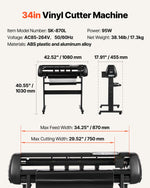 VEVOR Vinyl Cutter Machine, 870 mm Max Feed Width, Dual Blades, Adjustable Force and Speed, LED Display, Vinyl Plotter Cutter Printer with Signmaster Software for Compatible with Windows and macOS