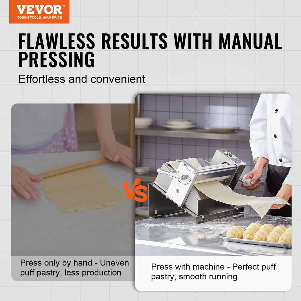 VEVOR Manual Dough Sheeter Machine, Puff Pastry Sheeter and Fondant Roller, Removable Handle, Panel, Roller for Easy Cleaning, Max 1/2 inch Adjustable Thickness, for Home or Small Commercial Kitchens