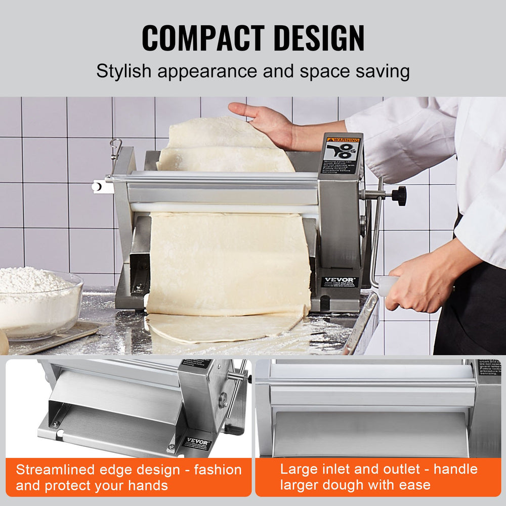 VEVOR Manual Dough Sheeter Machine, Puff Pastry Sheeter and Fondant Roller, Removable Handle, Panel, Roller for Easy Cleaning, Max 1/2 inch Adjustable Thickness, for Home or Small Commercial Kitchens