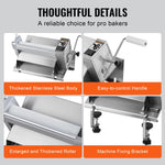 VEVOR Manual Dough Sheeter Machine, Puff Pastry Sheeter and Fondant Roller, Removable Handle, Panel, Roller for Easy Cleaning, Max 1/2 inch Adjustable Thickness, for Home or Small Commercial Kitchens