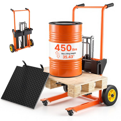VEVOR Hydraulic Material Lift Winch Stacker, 205 kg Load Capacity, Pallet Truck Dolly with Fork Lift Table, 900 mm Max Lifting Height, Foldable & Portable Pallet Jack Table Cart, Orange & Black