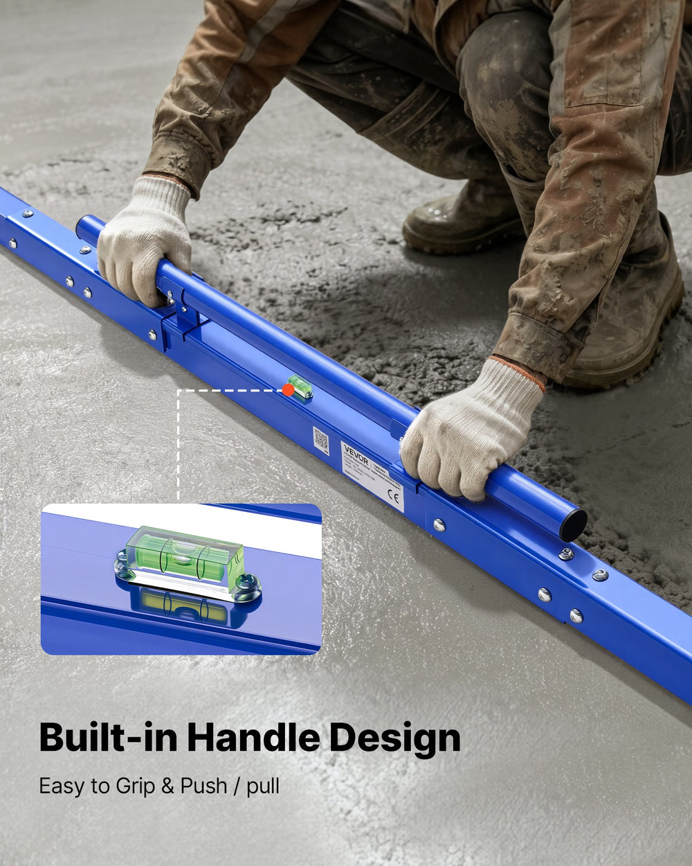 VEVOR Concrete Screed 2430 mm Manual Screed Board Aluminum Alloy Blue, Built-in Bubble Level, Powder-coated Finish, Lightweight Paver Leveling Tool for Patio, Sidewalk, Garage Floor Finishing