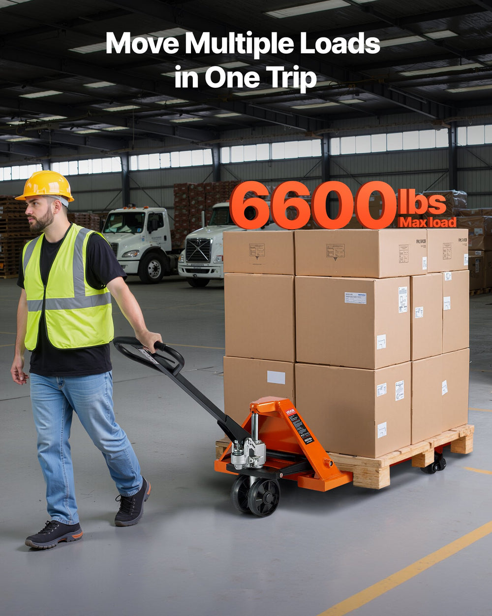 VEVOR Pallet Jack, 3T Load Capacity, Manual Pallet Truck with 122L x 68.6W cm Forks for Material Handling, 85-180 mm Fork Lift Height Range, Suitable for Warehouse, Supermarket, Manufacturing