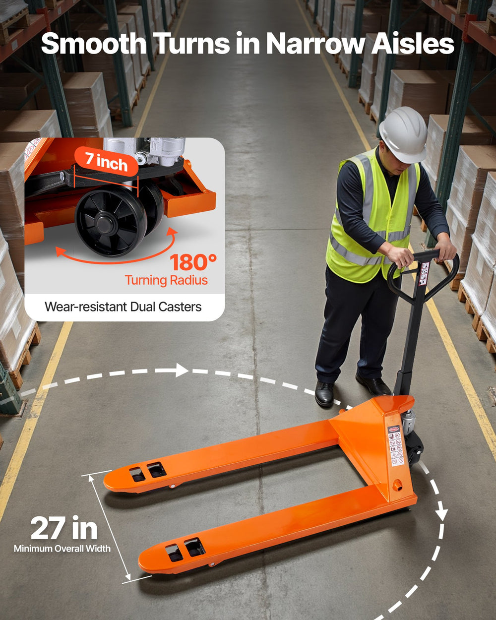 VEVOR Pallet Jack, 3T Load Capacity, Manual Pallet Truck with 122L x 68.6W cm Forks for Material Handling, 85-180 mm Fork Lift Height Range, Suitable for Warehouse, Supermarket, Manufacturing