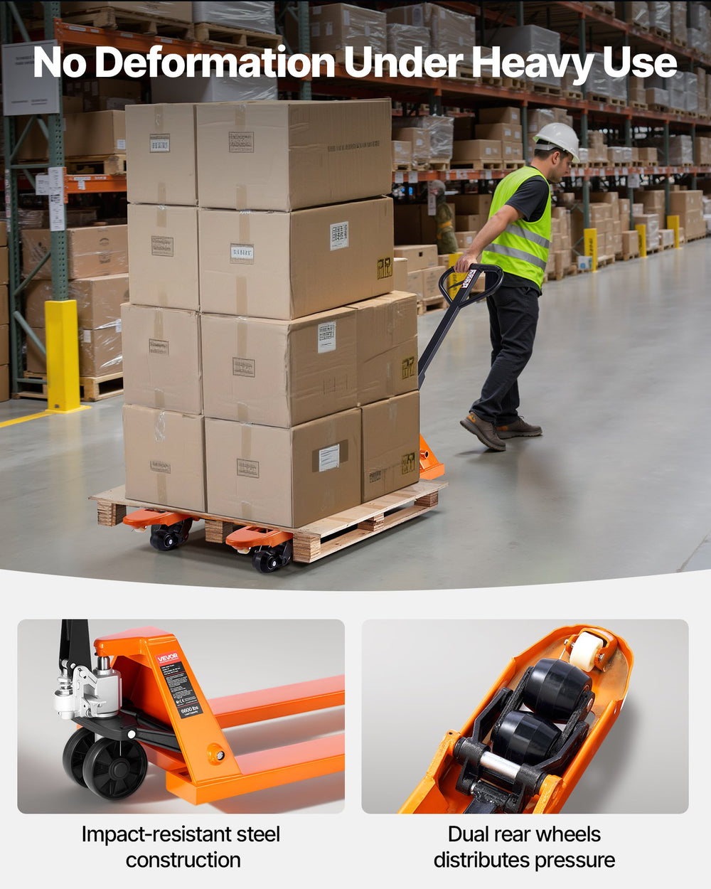 VEVOR Pallet Jack, 3T Load Capacity, Manual Pallet Truck with 122L x 68.6W cm Forks for Material Handling, 85-180 mm Fork Lift Height Range, Suitable for Warehouse, Supermarket, Manufacturing