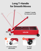 VEVOR Low Profile Oil Drain Pan, 75.7 L Capacity, Rolling Oil Drain Pan with Manual Pump, 2.2 m Hose & T Folding Handle, Leak-proof & Corrosion-resistant, Fit for Cars, SUVs, Trucks, ATVs, Red
