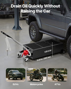VEVOR Low Profile Oil Drain Pan, 94.6 L Capacity, Rolling Oil Drain Pan with Manual Pump, 2.2 m Hose & T Folding Handle, Leak-proof & Corrosion-resistant, Fit for Cars, SUVs, Trucks, ATVs, Black