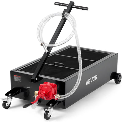 VEVOR Low Profile Oil Drain Pan, 94.6 L Capacity, Rolling Oil Drain Pan with Manual Pump, 2.2 m Hose & T Folding Handle, Leak-proof & Corrosion-resistant, Fit for Cars, SUVs, Trucks, ATVs, Black