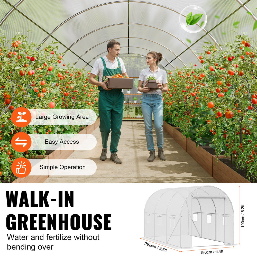 VEVOR Walk-in Tunnel Greenhouse 2.9x2x1.9 m Galvanized Frame PE Cover White