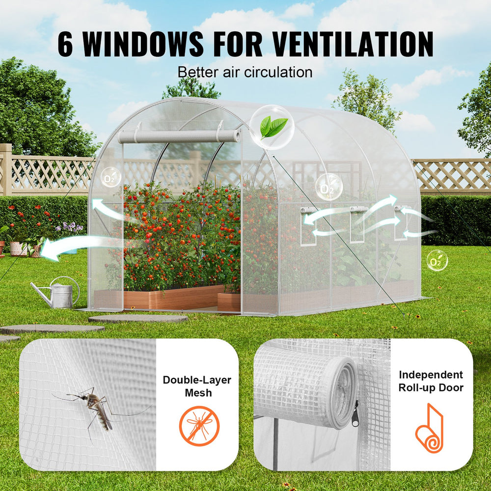 VEVOR Walk-in Tunnel Greenhouse 2.9x2x1.9 m Galvanized Frame PE Cover White