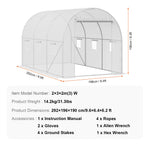 VEVOR Walk-in Tunnel Greenhouse 2.9x2x1.9 m Galvanized Frame PE Cover White