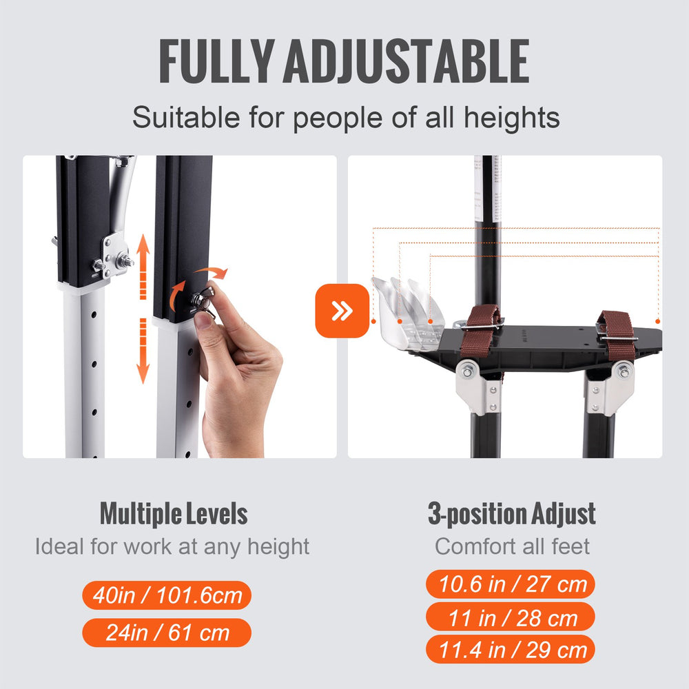 VEVOR Drywall Stilts Aluminum Tool Stilts 61 cm-102 cm Adjustable Painting Black
