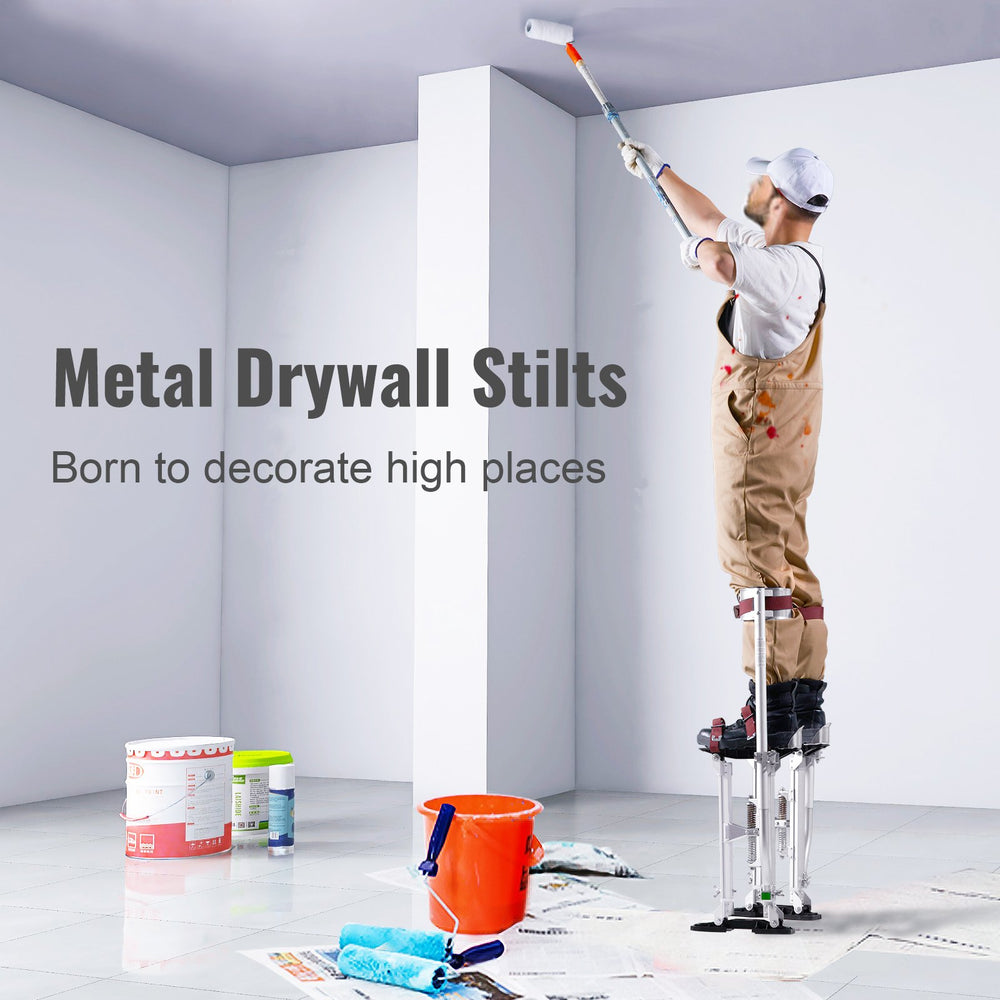 VEVOR Drywall Stilts, 46 cm-76 cm Adjustable Aluminum Tool Stilts with Protective Knee Pads, Durable and Non-slip Work Stilts for Sheetrock Painting, Walking, Taping, Silver