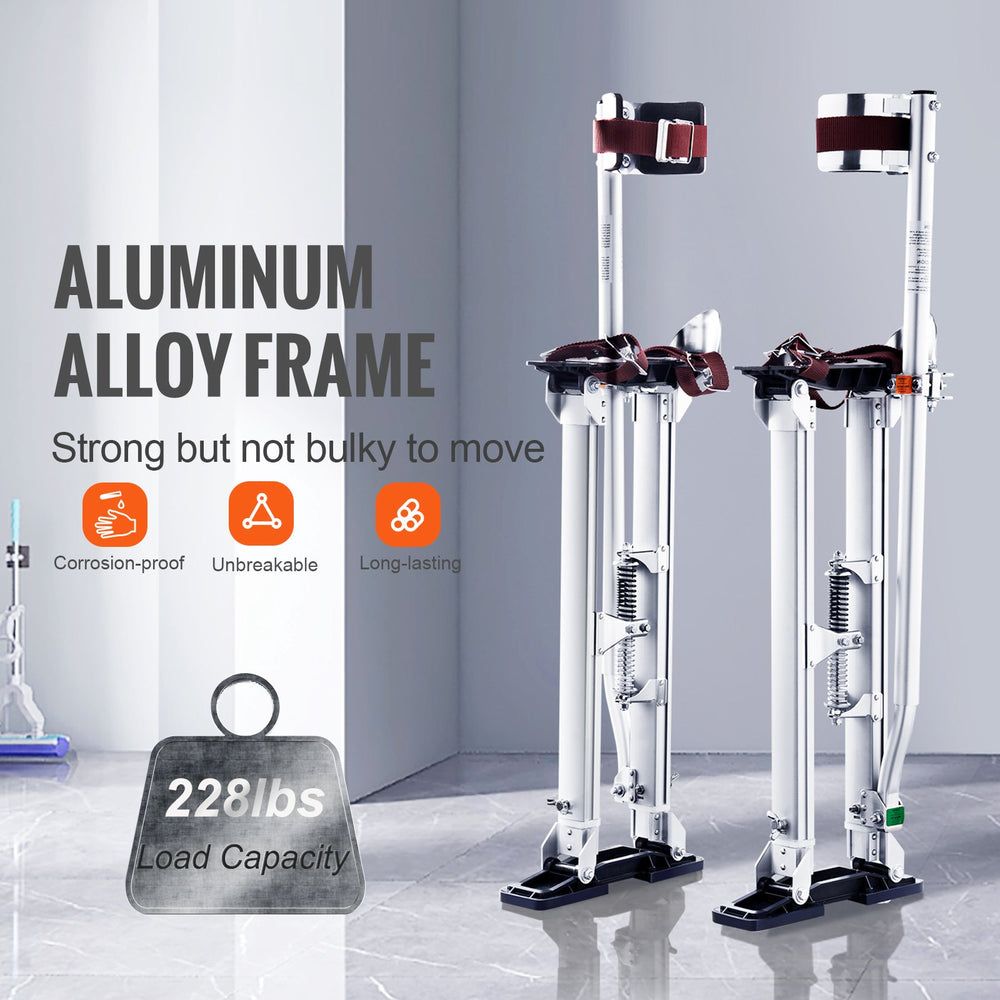 VEVOR Drywall Stilts, 61 cm-102 cm Adjustable Aluminum Tool Stilts with Protective Knee Pads, Durable and Non-slip Work Stilts for Sheetrock Painting, Walking, Taping, Silver