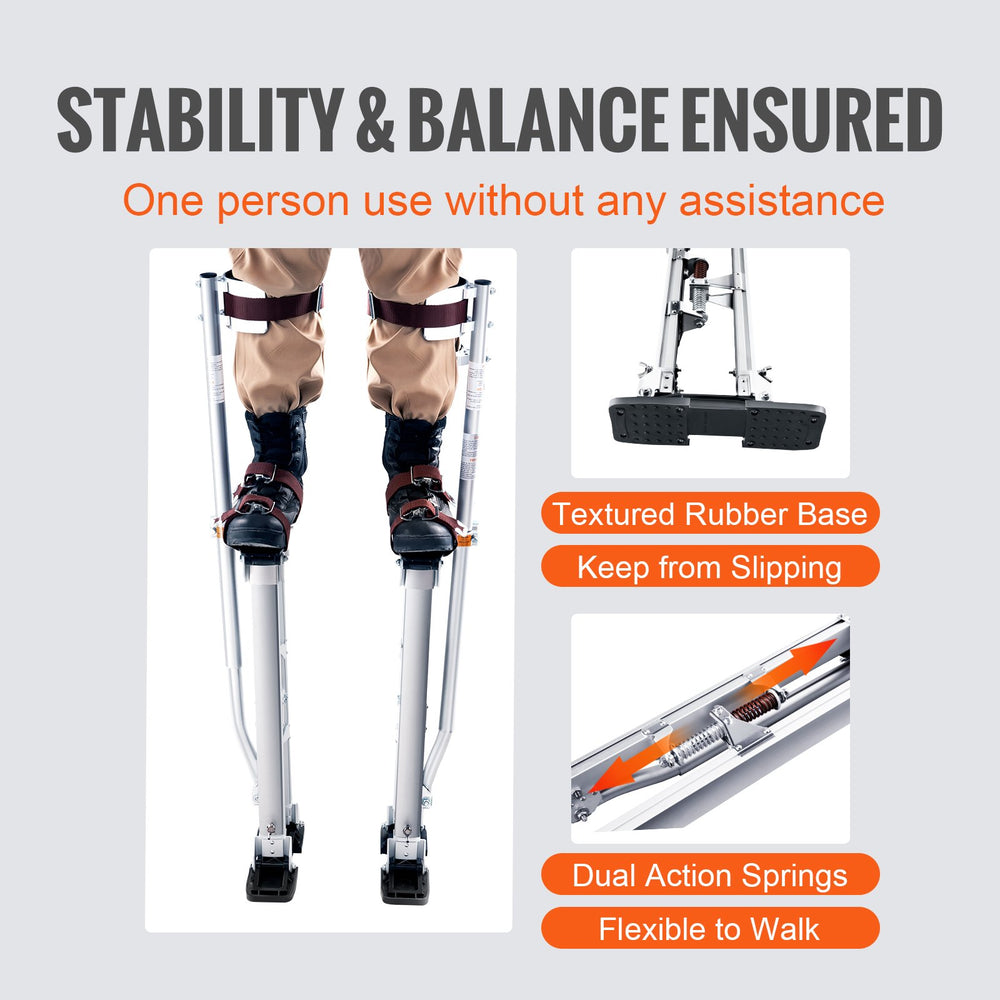 VEVOR Drywall Stilts, 61 cm-102 cm Adjustable Aluminum Tool Stilts with Protective Knee Pads, Durable and Non-slip Work Stilts for Sheetrock Painting, Walking, Taping, Silver