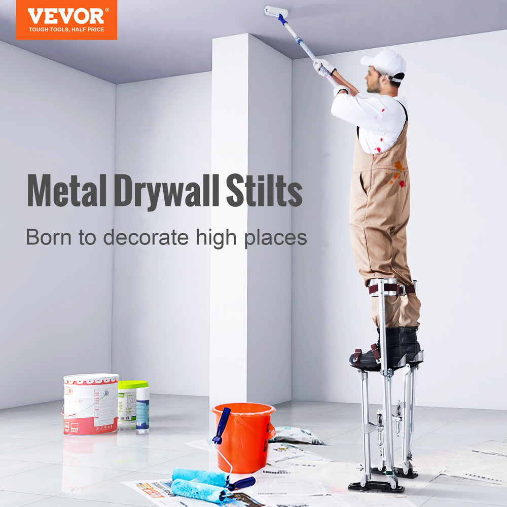 VEVOR Drywall Stilts, 61 cm-102 cm Adjustable Aluminum Tool Stilts with Protective Knee Pads, Durable and Non-slip Work Stilts for Sheetrock Painting, Walking, Taping, Silver