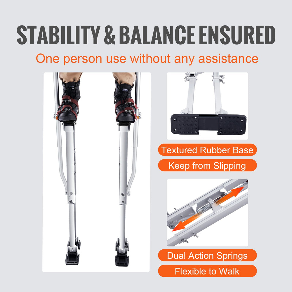 VEVOR Drywall Stilts, 91.4 cm-127 cm Adjustable Aluminum Tool Stilts with Protective Knee Pads, Durable and Non-slip Work Stilts for Sheetrock Painting, Walking, Taping, Silver