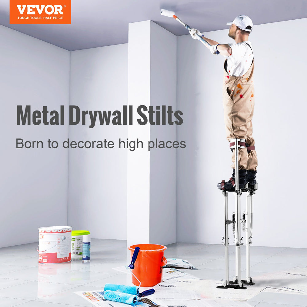 VEVOR Drywall Stilts, 91.4 cm-127 cm Adjustable Aluminum Tool Stilts with Protective Knee Pads, Durable and Non-slip Work Stilts for Sheetrock Painting, Walking, Taping, Silver