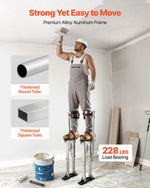 VEVOR Drywall Stilts, 409-613 mm Adjustable Aluminum Painter Stilts, 103 kg Load Capacity, Non-Slip Rubber Feet, Dual Spring Shock Absorption, Comfortable Leg Straps for Painting, Decoration, Silver