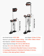 VEVOR Drywall Stilts, 409-613 mm Adjustable Aluminum Painter Stilts, 103 kg Load Capacity, Non-Slip Rubber Feet, Dual Spring Shock Absorption, Comfortable Leg Straps for Painting, Decoration, Silver
