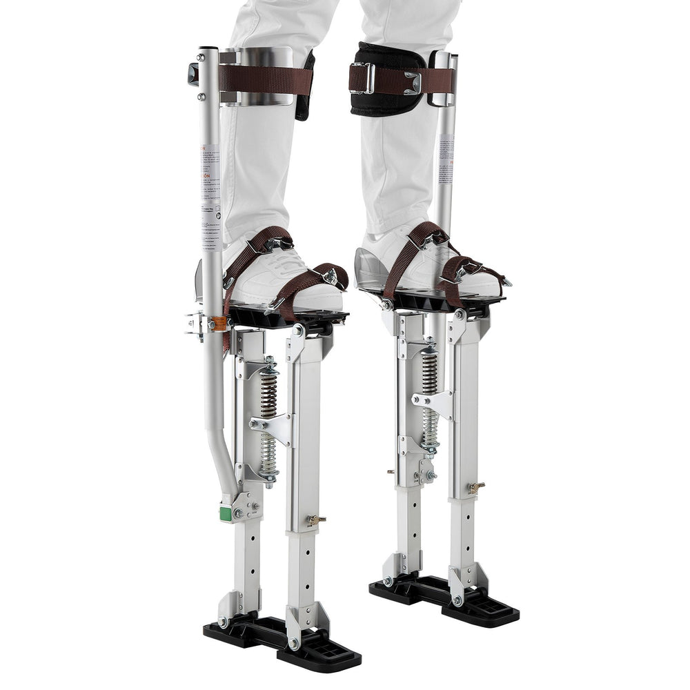 VEVOR Drywall Stilts, 409-613 mm Adjustable Aluminum Painter Stilts, 103 kg Load Capacity, Non-Slip Rubber Feet, Dual Spring Shock Absorption, Comfortable Leg Straps for Painting, Decoration, Silver