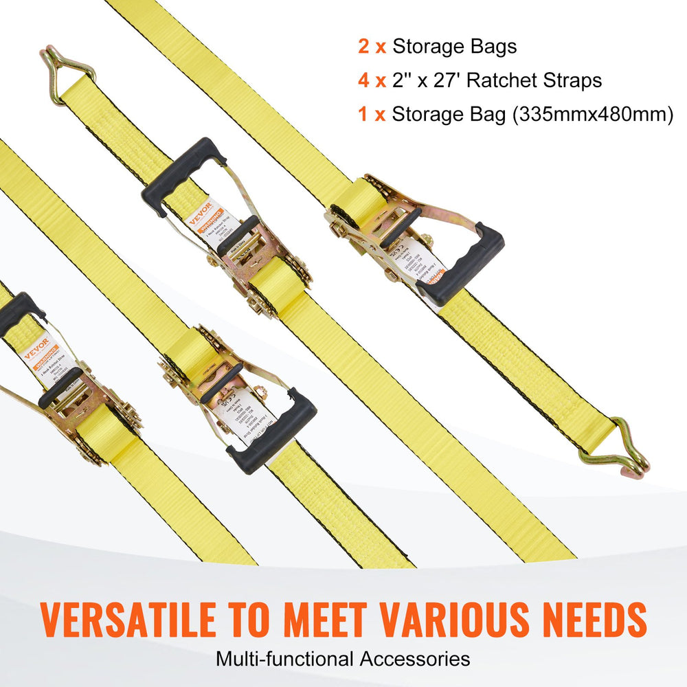 VEVOR Ratchet Tie Down Straps (4PK), 10000 lb Break Strength, Double J Hook Includes 4 Premium 2" x 27' Rachet Tie Downs with Padded Handles, for Moving Securing Cargo, Appliances, Lawn Equipment