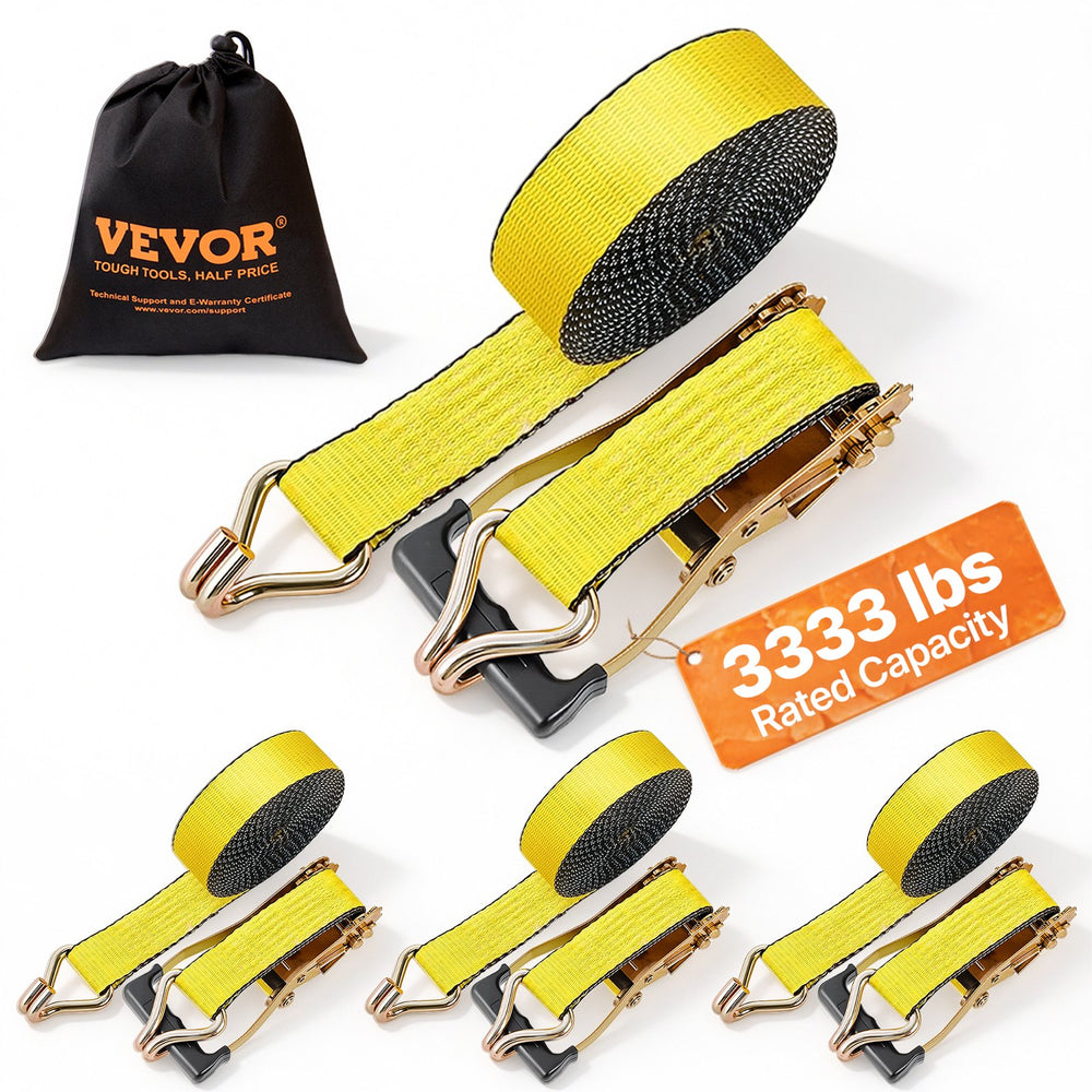VEVOR Ratchet Tie Down Straps (4PK), 10000 lb Break Strength, Double J Hook Includes 4 Premium 2" x 27' Rachet Tie Downs with Padded Handles, for Moving Securing Cargo, Appliances, Lawn Equipment