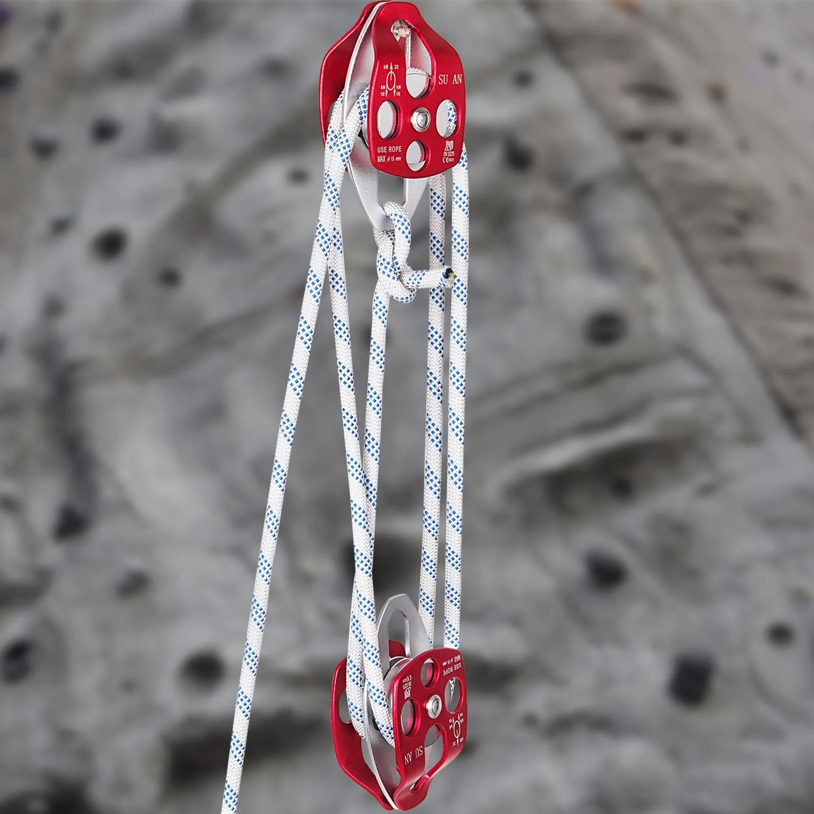 VEVOR Twin Sheave Block and Tackle 12 mm 30.48-60.96 m Twin Sheave Block with Braid Rope 2993.5-3498.6 kg Double Pulley Rigging