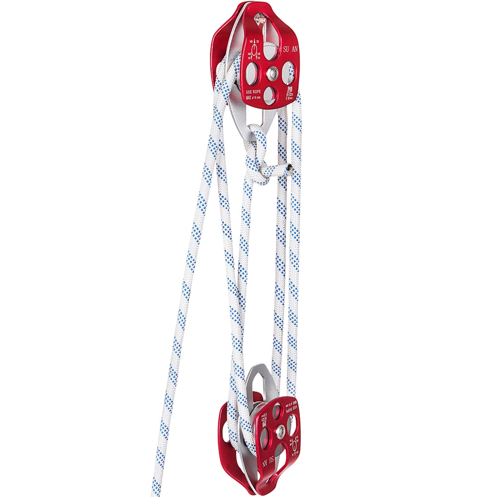 VEVOR Twin Sheave Block and Tackle 12 mm 30.48-60.96 m Twin Sheave Block with Braid Rope 2993.5-3498.6 kg Double Pulley Rigging