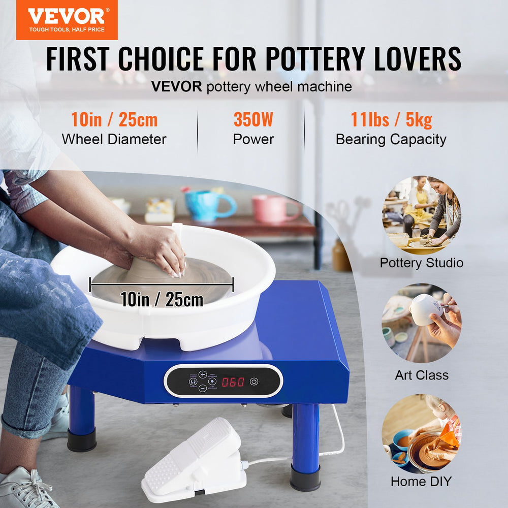 VEVOR Pottery Wheel 24.9 cm Ceramic Wheel Foot Pedal Sculpting Tools Apron 350W