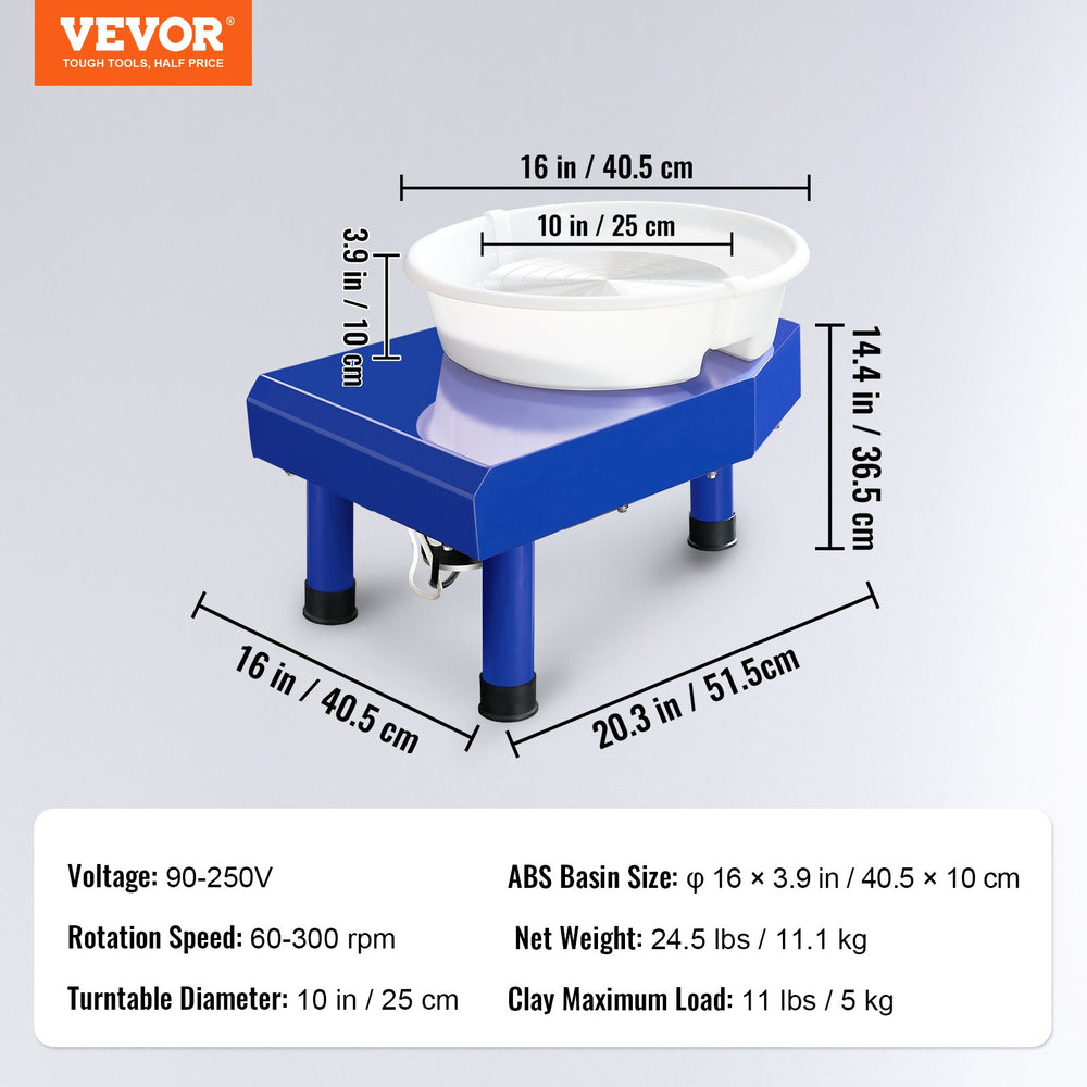 VEVOR Pottery Wheel 24.9 cm Ceramic Wheel Foot Pedal Sculpting Tools Apron 350W