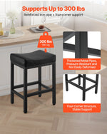 VEVOR Bar Stool Set of 2, PU Leather Counter Height Stools, 62cm Barstool with Saddle-Seat and Metal Legs, Easy Assembly Backless Bar Chair, Island Barstools for Kitchen, Dining Room, Cafe, Black