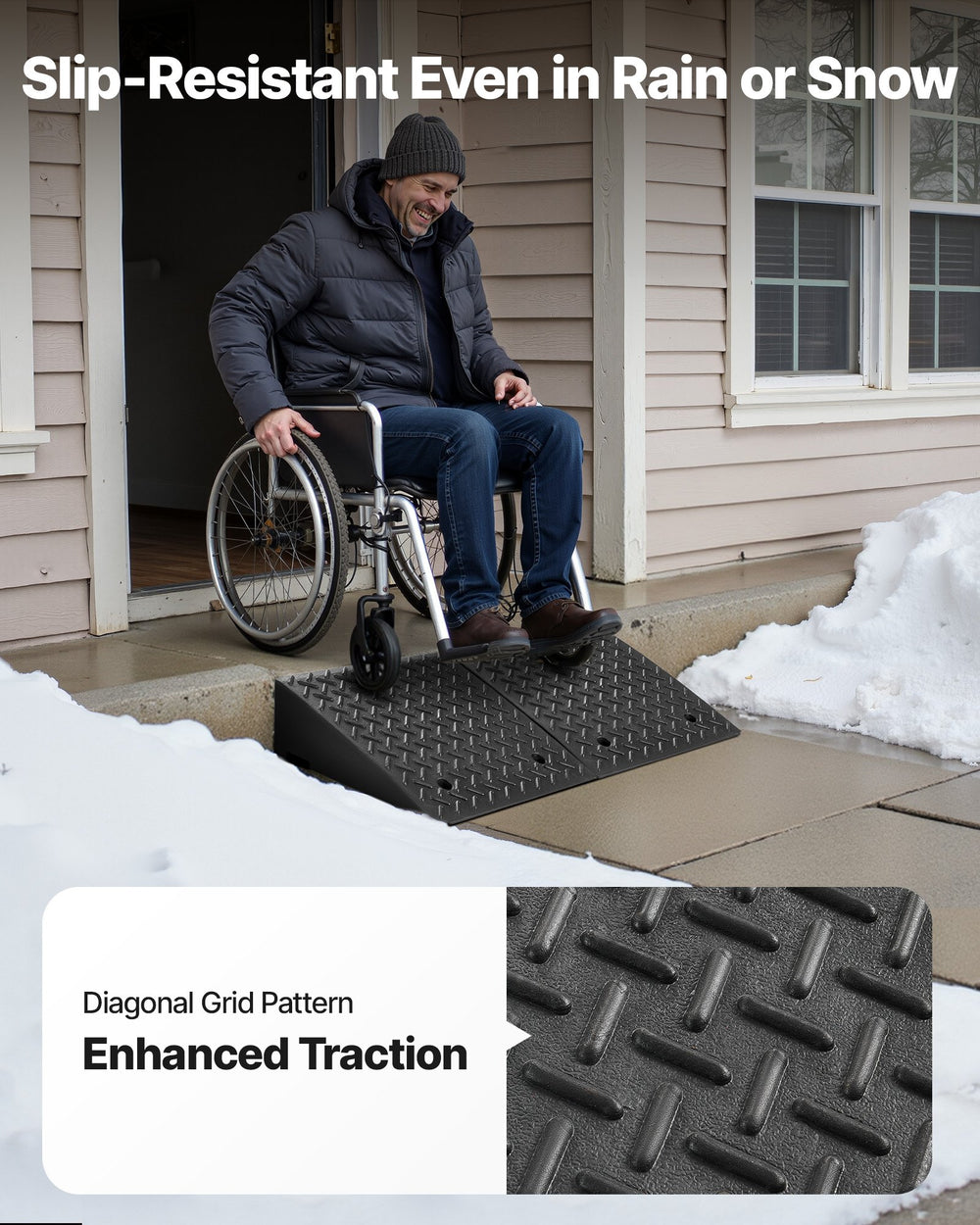 VEVOR Driveway Curb Ramp, 3.175 Tons Load Capacity, 17.8 cm Rise Height Heavy Duty Curbside Bridge Ramp with Drainage Tank for Wheelchairs, Strollers, Motorcycles, Cars, Lawn Mowers & Trailers, 2 Pack