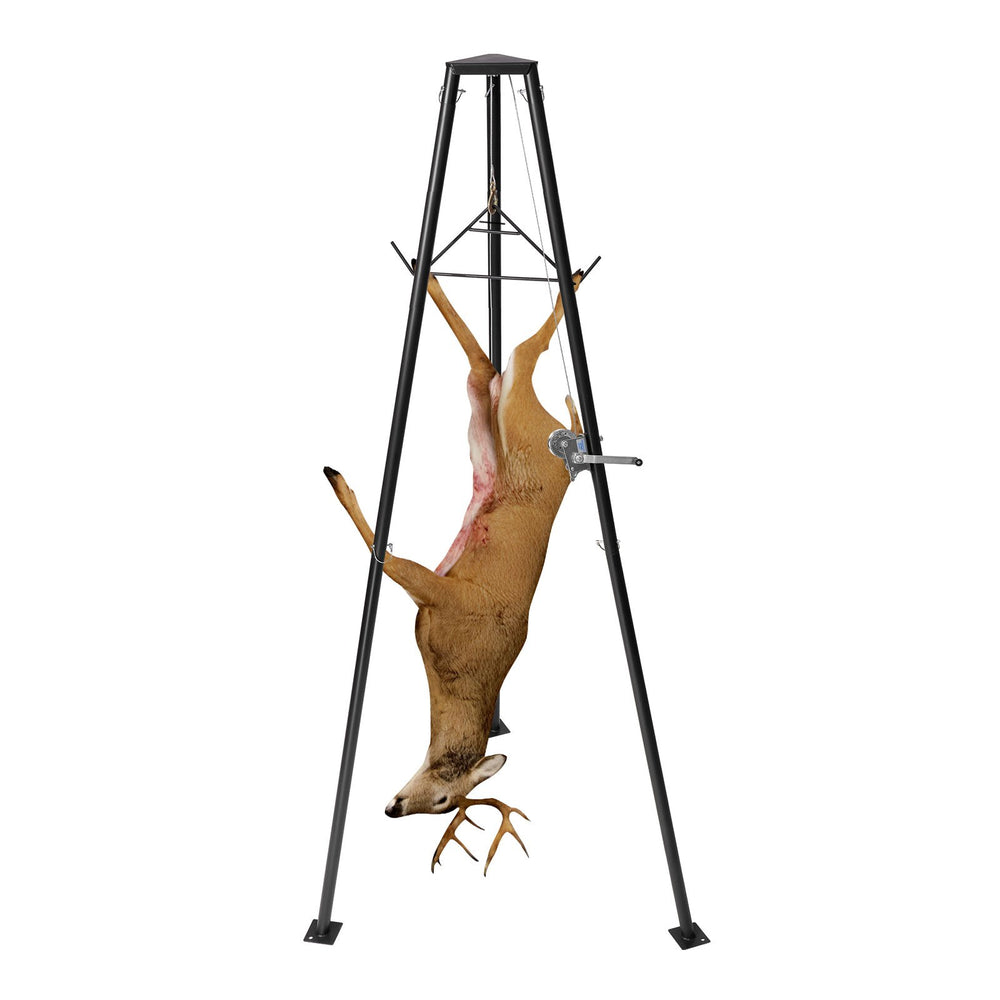 VEVOR Tripod Deer Hoist, 500 lbs Load Capacity, Hunting Game Hoist Winch Lift with Gambrel & Manual Winch, Hunting Game Skinning and Cleaning Accessory for Cleaning, Skinning, and Moving, Black