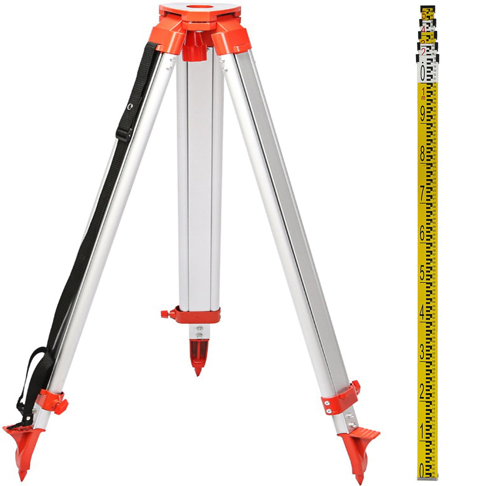 VEVOR 1.65M Aluminum Tripod + 5M 5 Section Dumpy Laser Level Staff for Rotary Laser Level