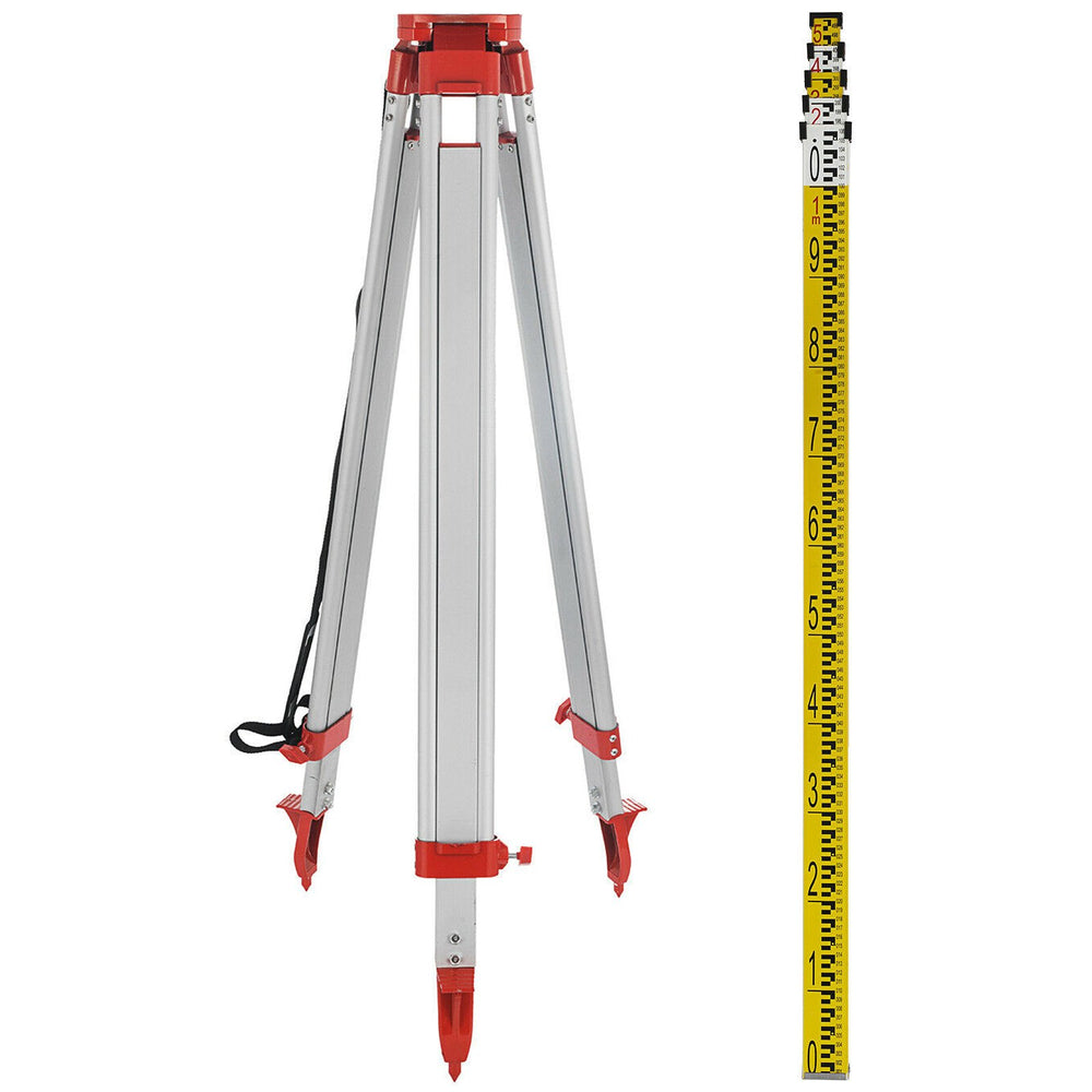 VEVOR 1.65M Aluminum Tripod + 5M 5 Section Dumpy Laser Level Staff for Rotary Laser Level