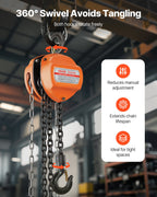 VEVOR Hand Chain Hoist, 1 Ton 2200 lbs Capacity, Manual Chain Block with Upgrade G80 Galvanized Chain, 3 m Lifting Height, Heavy Duty Pulley Hoist for Garage Warehouse Automotive Machinery, Orange