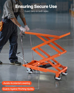 VEVOR Hydraulic Lift Table, 500 lbs Capacity, 47.2" Lifting Height, Double Scissor Lift Table Cart with 4 Wheels and Non-slip Pad, Manual Hydraulic Lifting Cart for Material Handling & Transportation