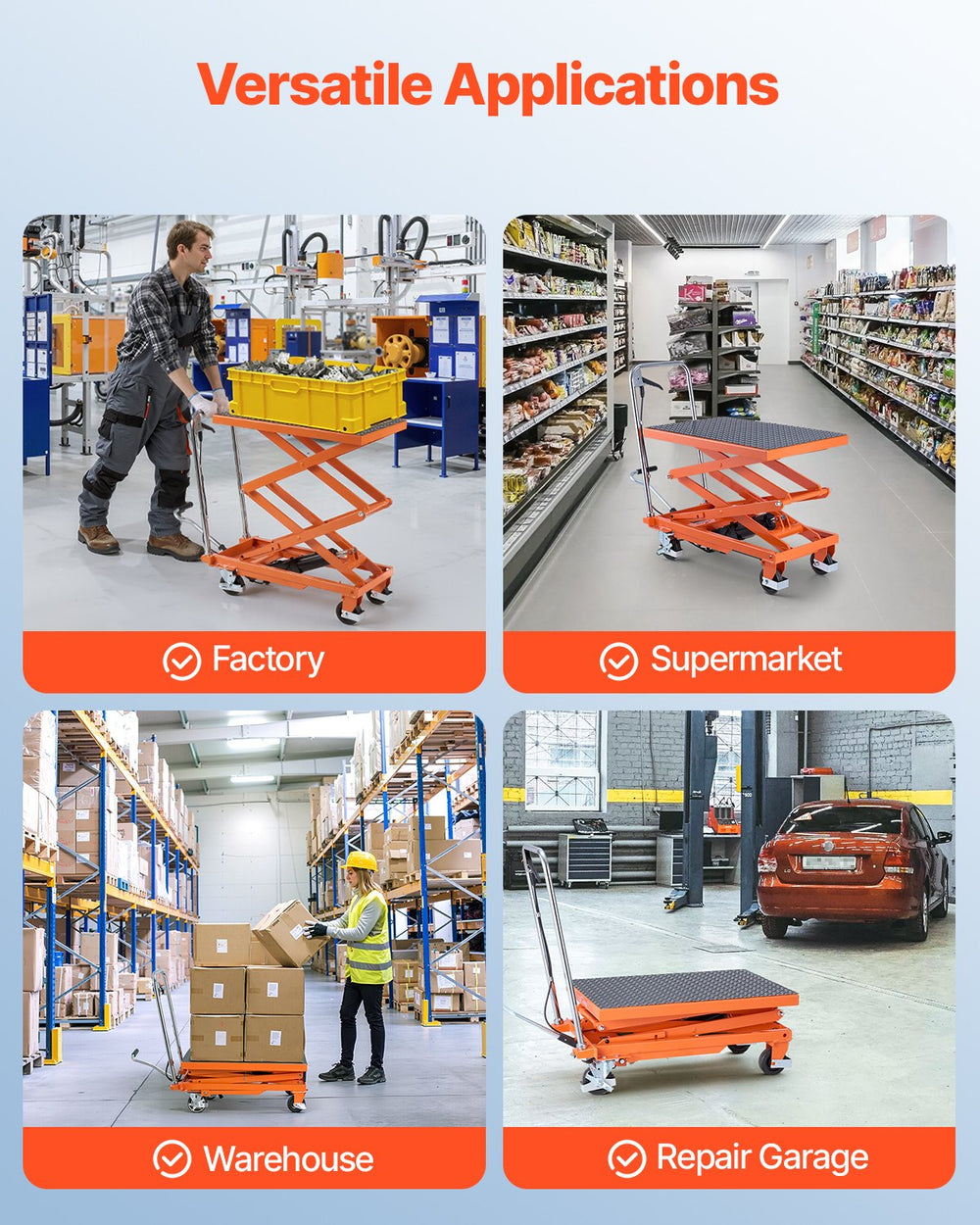 VEVOR Hydraulic Lift Table, 500 lbs Capacity, 47.2" Lifting Height, Double Scissor Lift Table Cart with 4 Wheels and Non-slip Pad, Manual Hydraulic Lifting Cart for Material Handling & Transportation